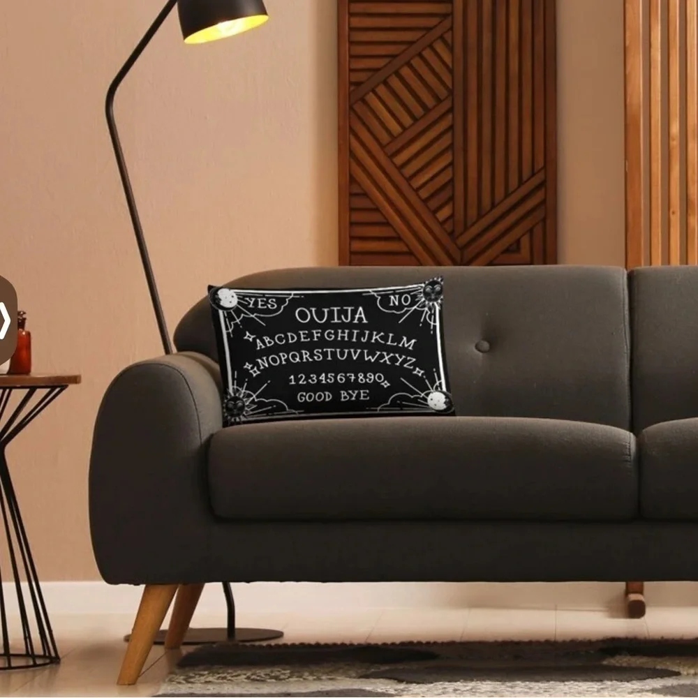 Pillow Cover Ouija Board Moon Stars Skull Black White Lumbar 19.7 in X 11.8